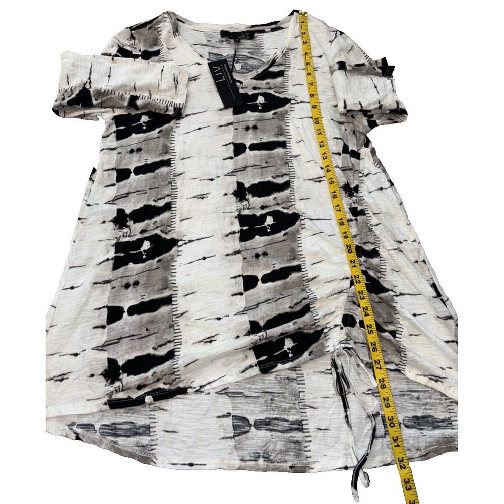 NEW‎ LIV by Habitat Shibori Tie-Dye Crinkle Ruched Tunic Size S White/Black - Picture 7 of 10